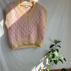English Factory Pastel Checker V-Neck Sweater Vest in Pink and Yellow